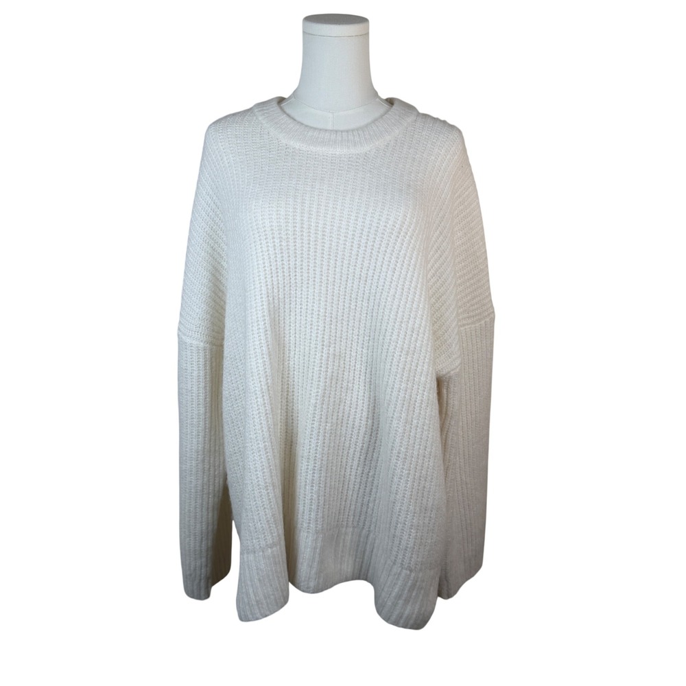 Abercrombie & Fitch Cream White Oversized Ribbed Crewneck Sweater XL 150S1258